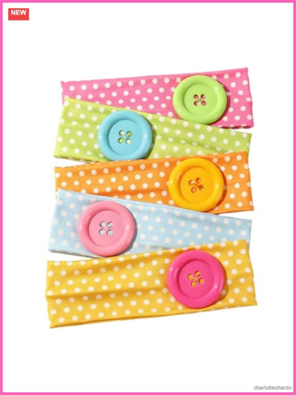 Polka Dot Wide Stretchy Cloth Headbands with Buttons 5-Pack Women Hair